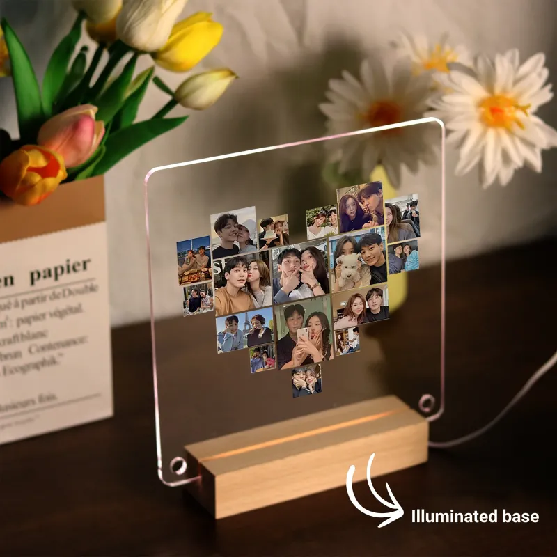 定制亚克力照片夜灯留言板 - 带无线底座的个性化相框