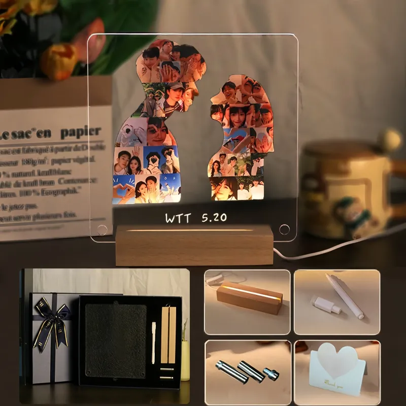 定制亚克力照片夜灯留言板 - 带无线底座的个性化相框