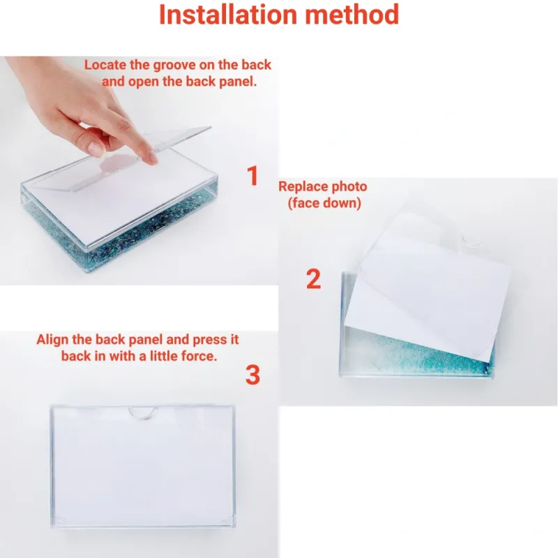 定制亚克力流沙相框 – 个性化液态闪光照片块，适用于婚礼、婴儿、情侣礼物 – DIY 摇晃闪光展示