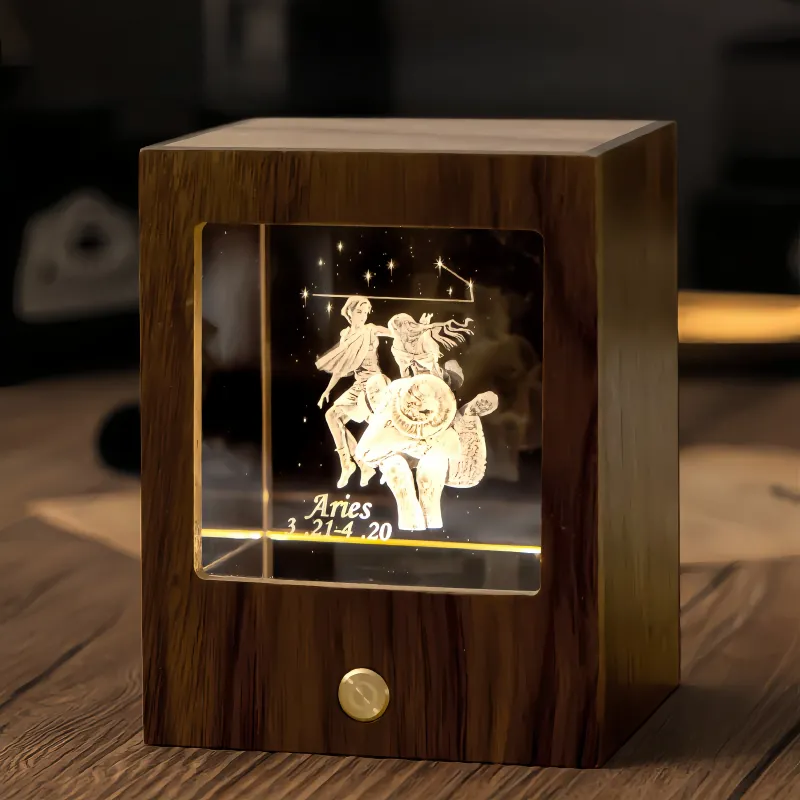 定制双星座夜灯 - 高级黑胡桃木和K9水晶3D灯
