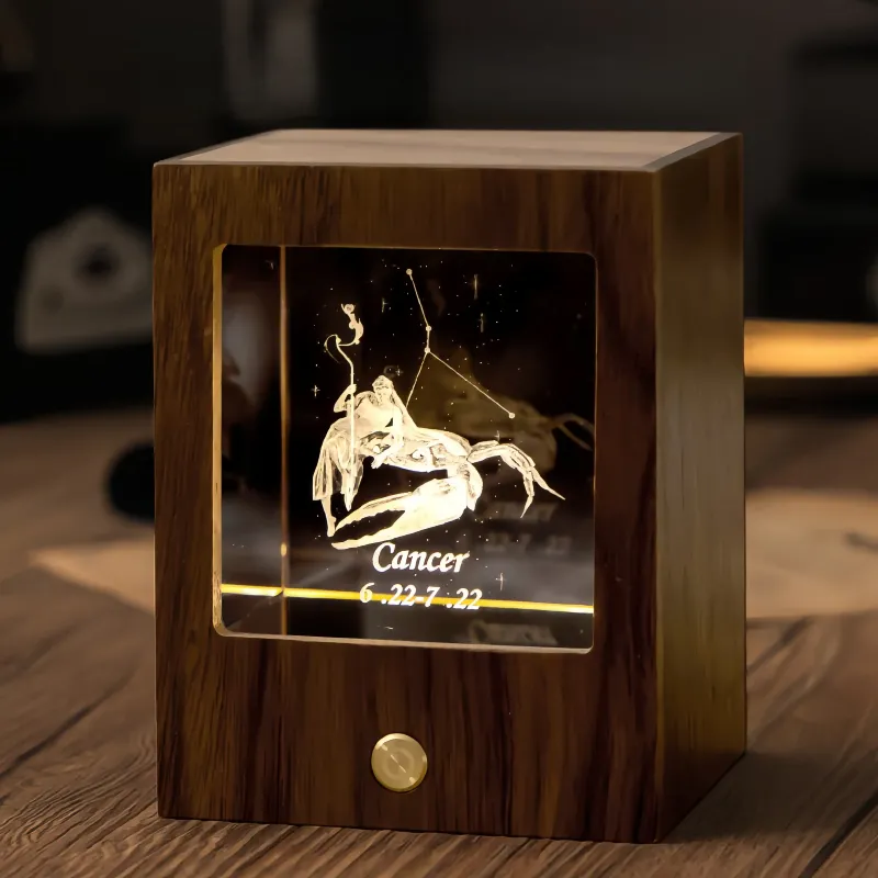 定制双星座夜灯 - 高级黑胡桃木和K9水晶3D灯