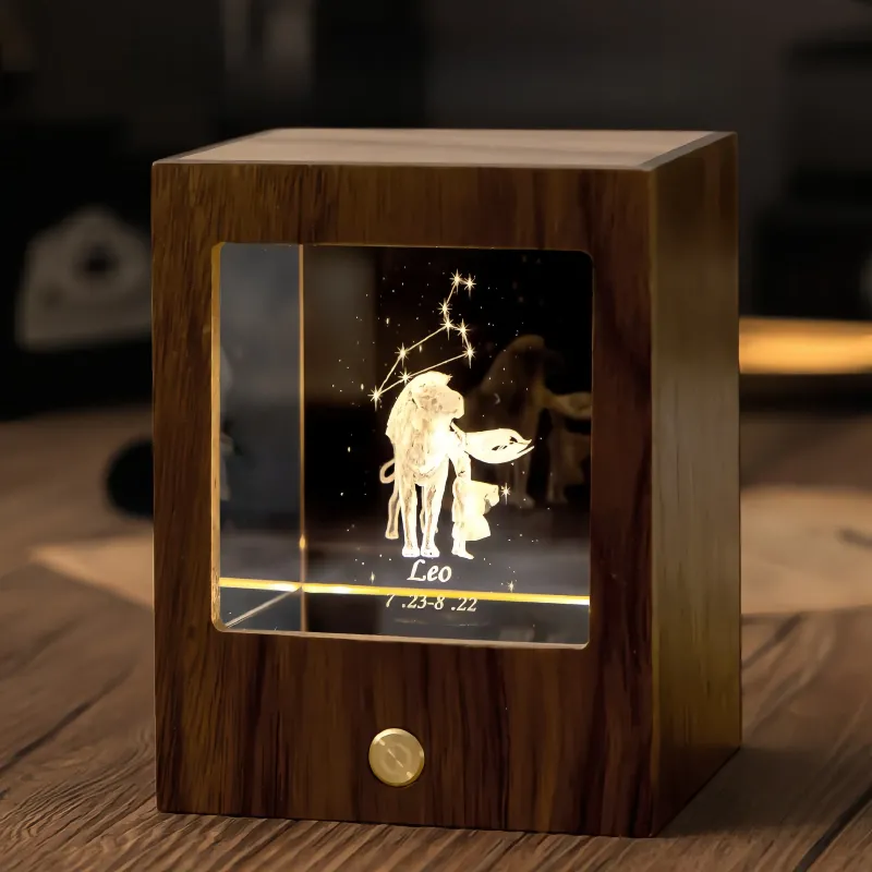 定制双星座夜灯 - 高级黑胡桃木和K9水晶3D灯