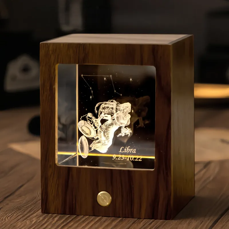 定制双星座夜灯 - 高级黑胡桃木和K9水晶3D灯