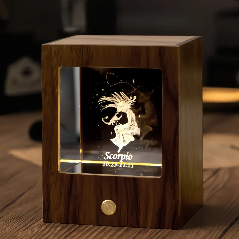 定制双星座夜灯 - 高级黑胡桃木和K9水晶3D灯