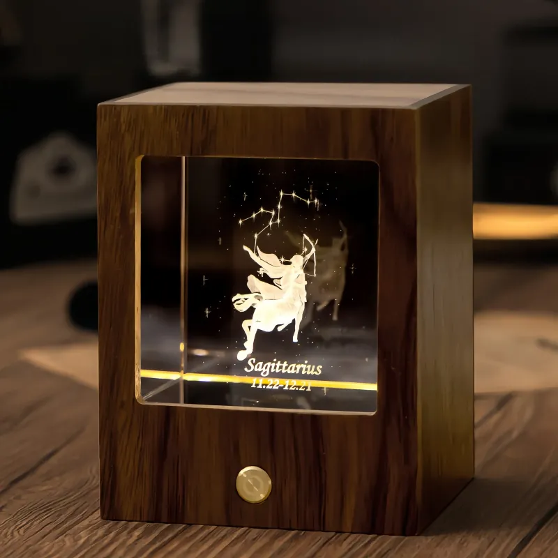 定制双星座夜灯 - 高级黑胡桃木和K9水晶3D灯