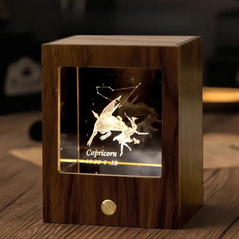 定制双星座夜灯 - 高级黑胡桃木和K9水晶3D灯