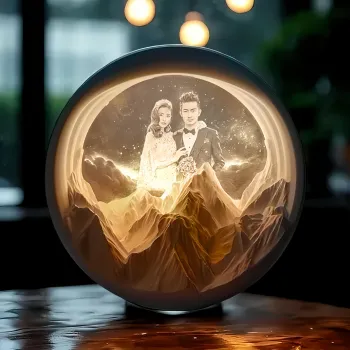 定制金色山脉照片灯 - 三合一香薰机、蓝牙音箱和夜灯