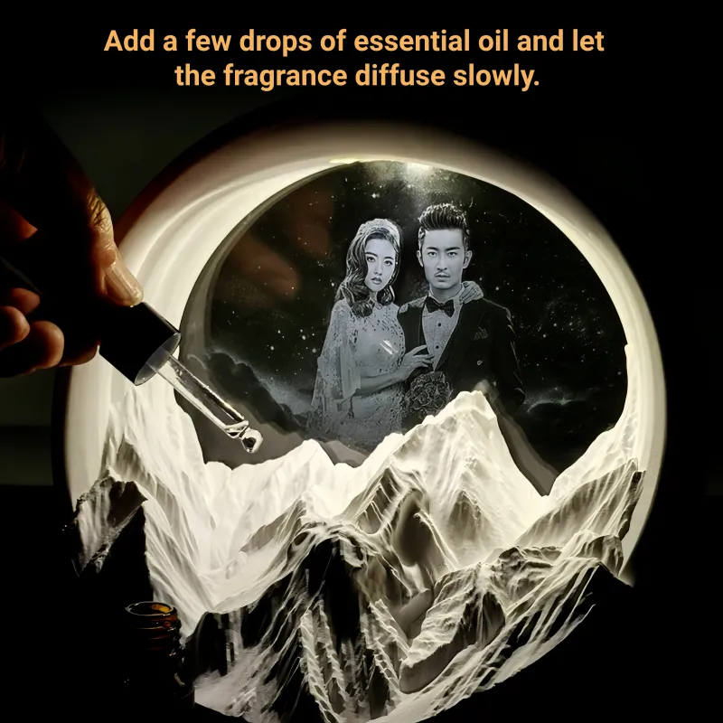 定制金色山脉照片灯 - 三合一香薰机、蓝牙音箱和夜灯