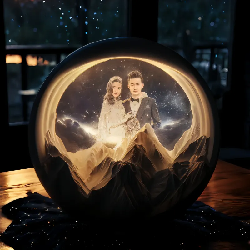 定制金色山脉照片灯 - 三合一香薰机、蓝牙音箱和夜灯