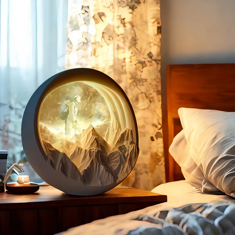 定制金色山脉照片灯 - 三合一香薰机、蓝牙音箱和夜灯