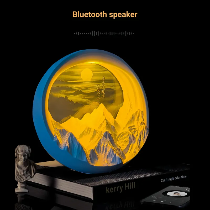 定制金色山脉照片灯 - 三合一香薰机、蓝牙音箱和夜灯