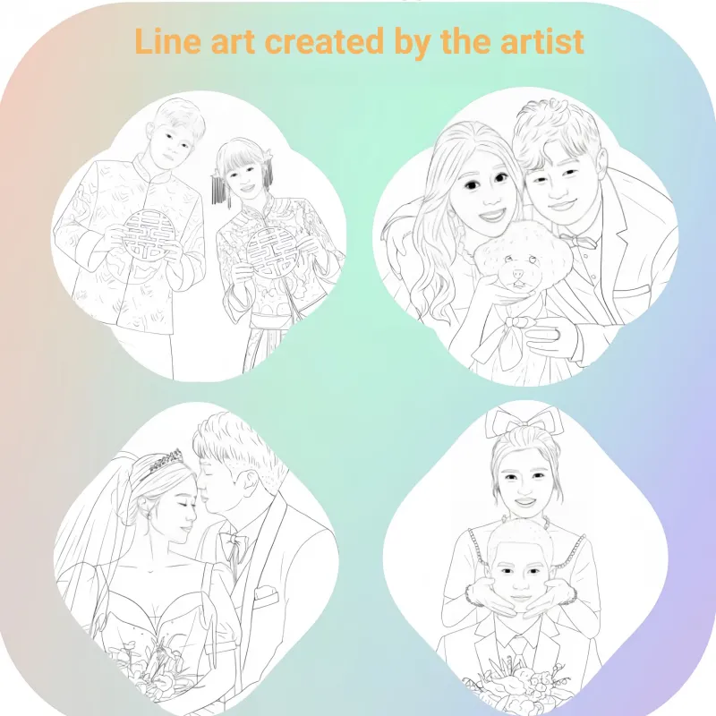 定制手绘线条艺术夜灯 - 个性化照片亚克力灯，带木质底座