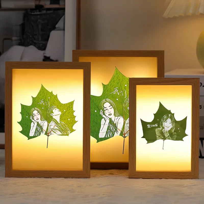 定制树叶雕刻艺术品 | 个性化照片雕刻于天然悬铃木叶片上 | 带框纪念礼品