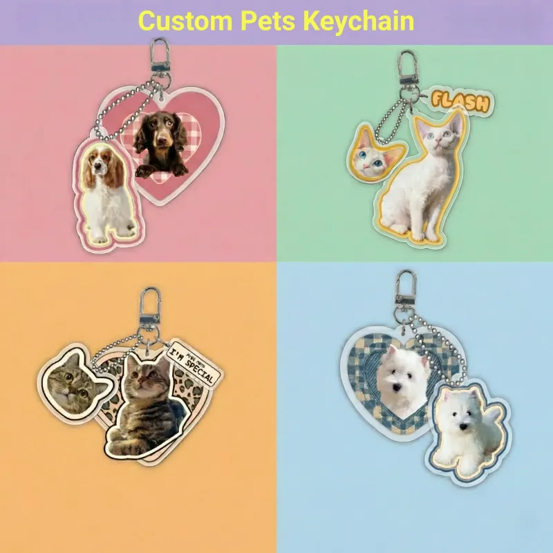 定制宠物照片亚克力钥匙扣 | 个性化狗狗猫咪肖像包包挂饰 | 可爱镂空礼物
