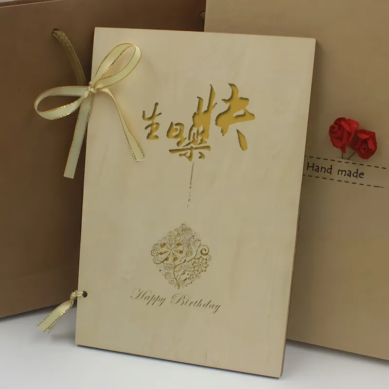 定制手工木质贺卡 | 个性化照片及文字雕刻礼品，适用于周年纪念、婚礼及生日 | 实木纪念品（双折）