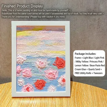 DIY 3D立体沙画套装 - 经典红玫瑰 - 奶油色胶水和石英沙立体画框