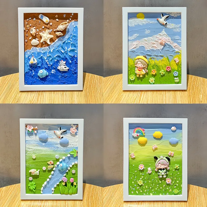 DIY 3D立体沙画套装 - 外太空主题 - 乳白色胶水和石英砂立体画框