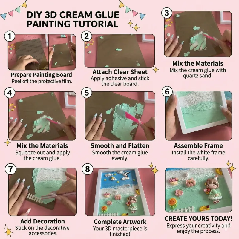 DIY 3D立体沙画套装 - 外太空主题 - 乳白色胶水和石英砂立体画框