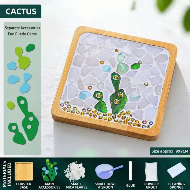 仙人掌DIY马赛克杯垫工艺套装 | 方形