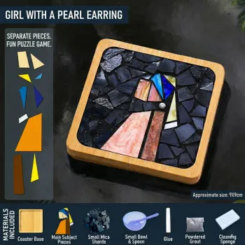 戴珍珠耳环的少女 DIY 马赛克杯垫工艺套装 | 方形