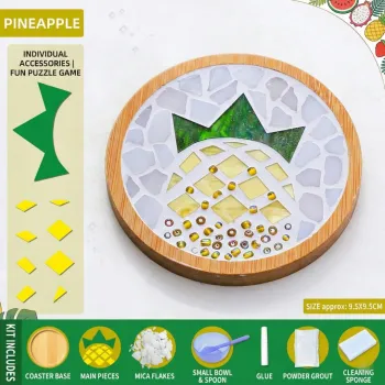菠萝DIY马赛克杯垫工艺套装 | 圆形