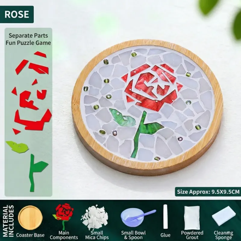 玫瑰花DIY马赛克杯垫工艺套装 | 圆形