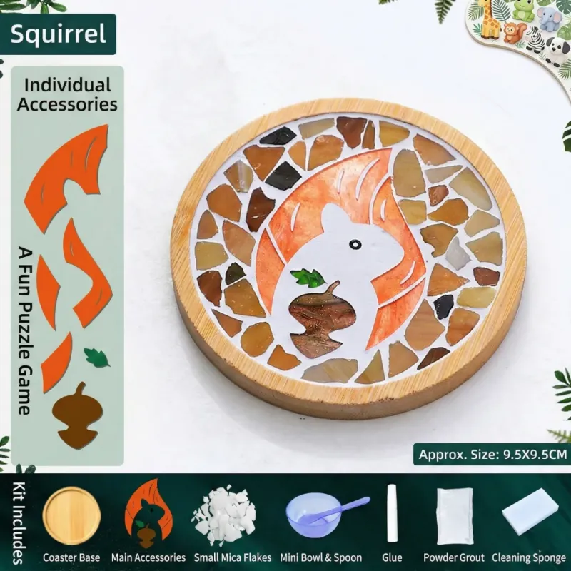 Kit de bricolage pour sous-verres mosaïque écureuil | Rond