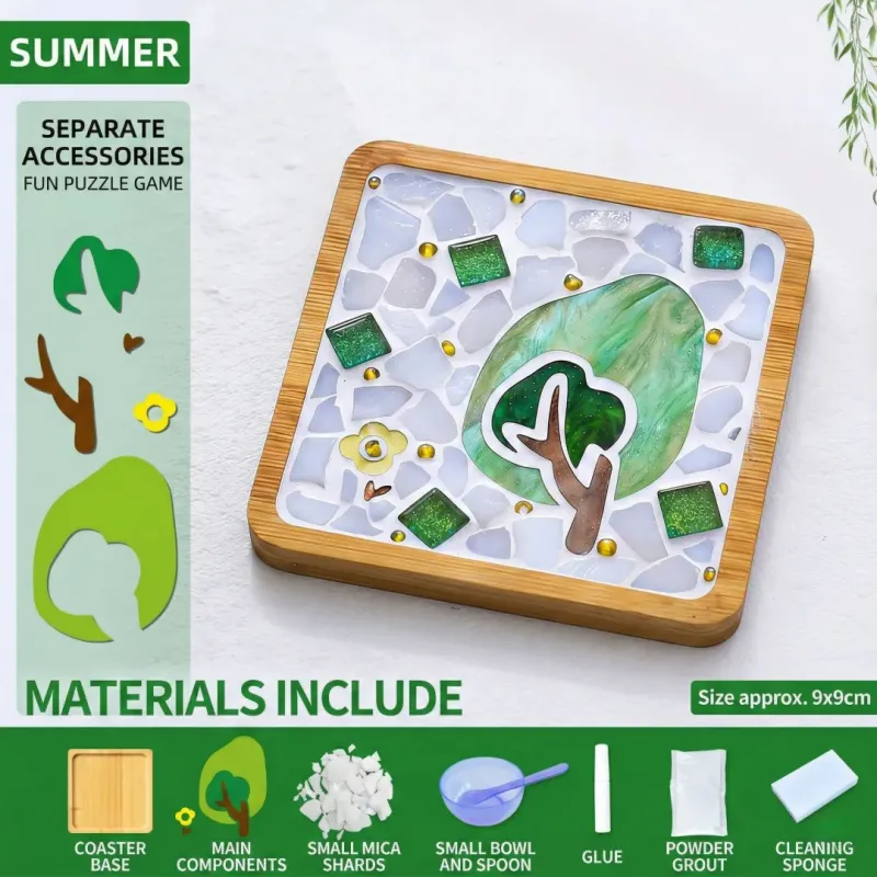 夏季风景DIY马赛克杯垫工艺套装 | 方形