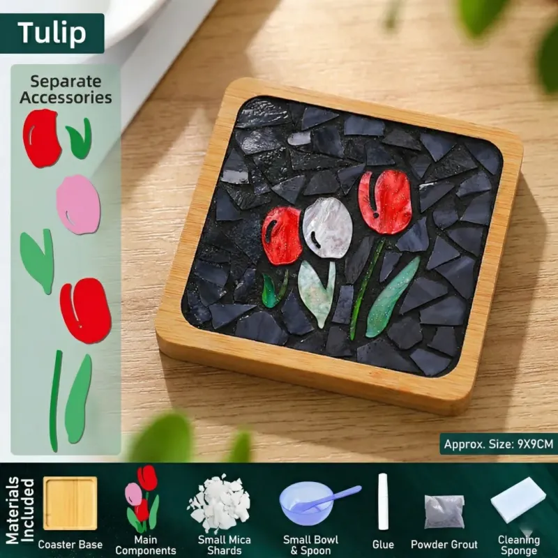 Kit de bricolage pour sous-verres mosaïque Bouquet de tulipes | Carré