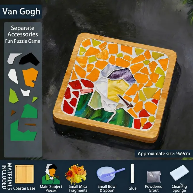 Набор для изготовления мозаичных подставок под кружки с портретом Ван Гога | Квадратные