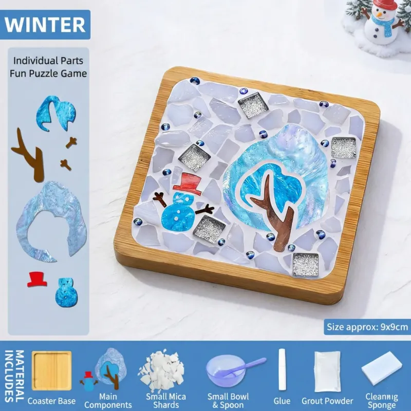 冬季风景DIY马赛克杯垫工艺套装 | 方形