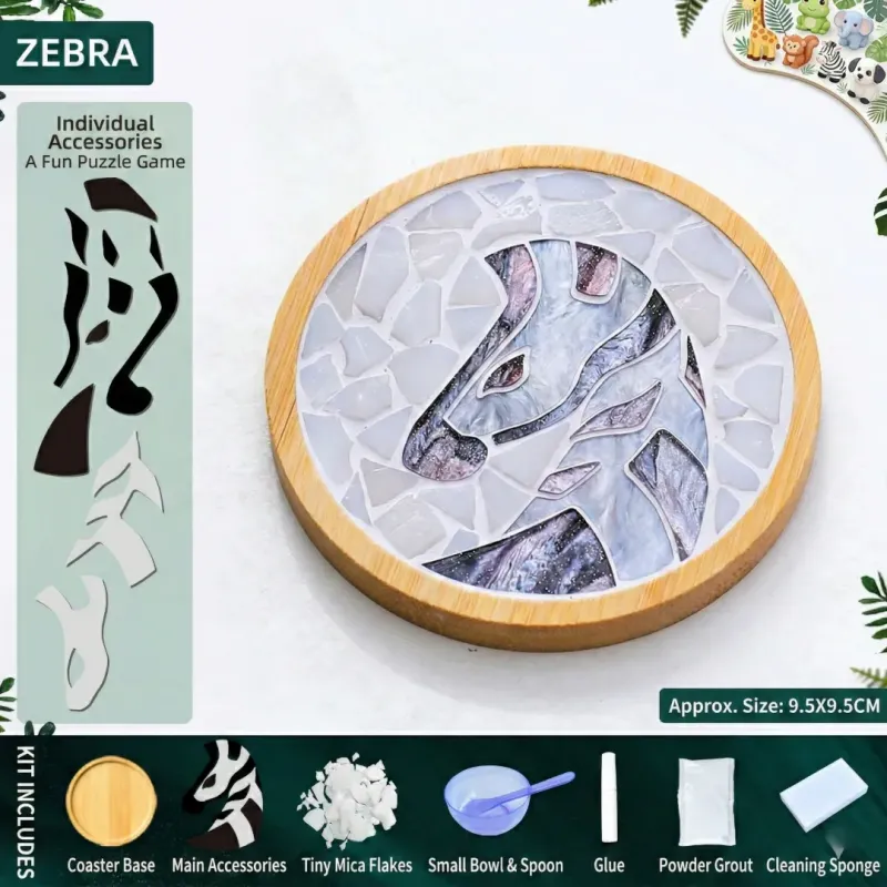 可爱斑马DIY马赛克杯垫工艺套装 | 圆形ASMR艺术