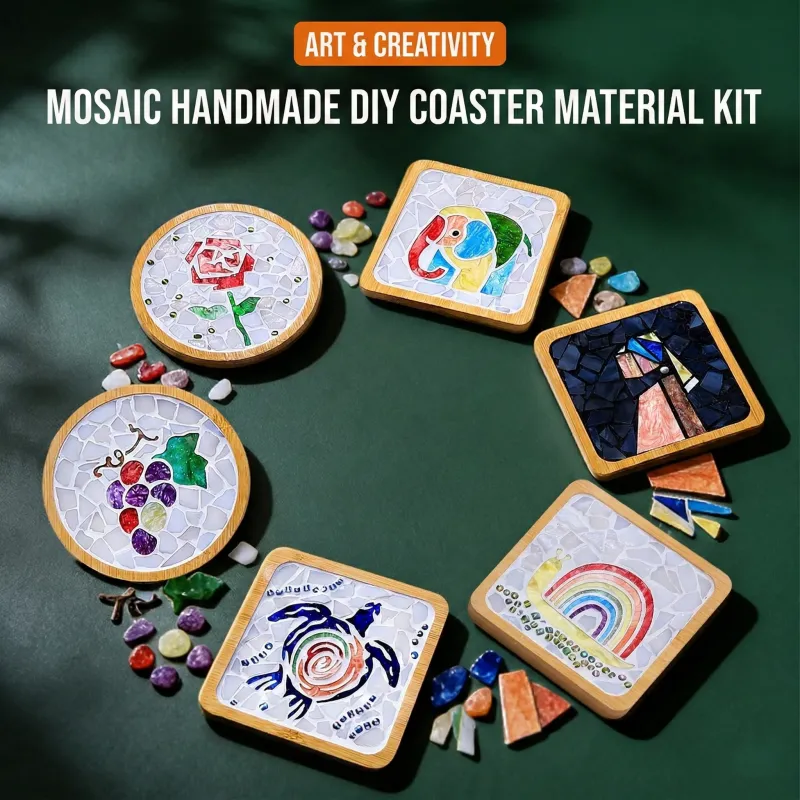 玫瑰花DIY马赛克杯垫工艺套装 | 圆形