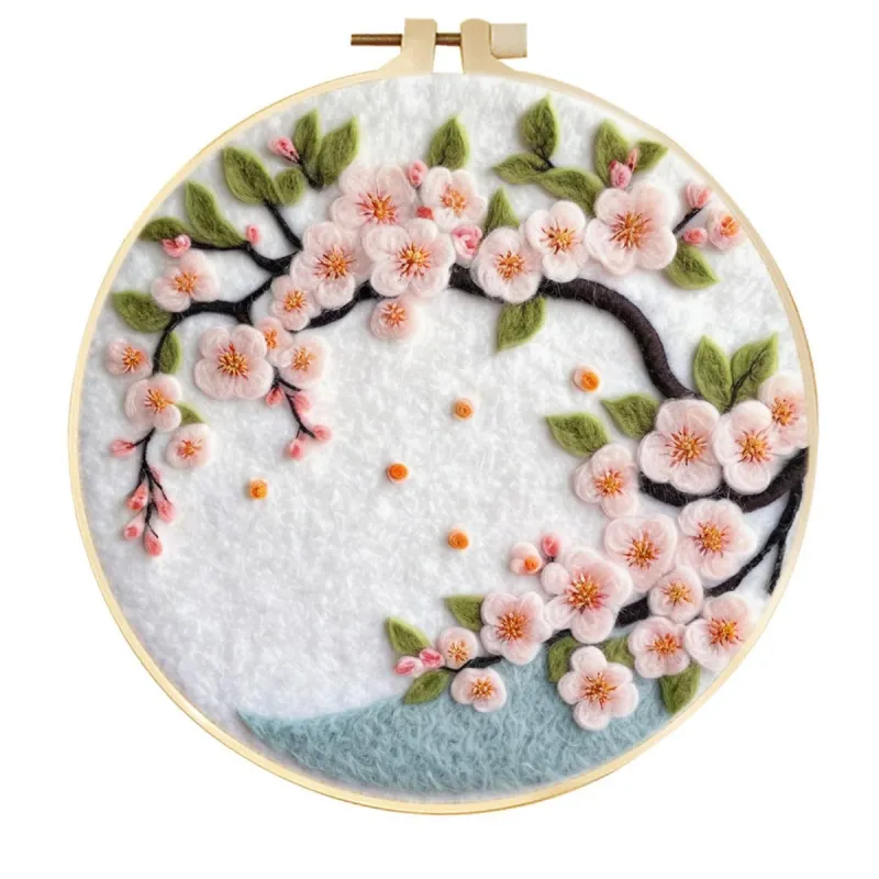 Handmade Wool Felt Crescent Moon Cherry Blossom Frame Wall Hanging Decor