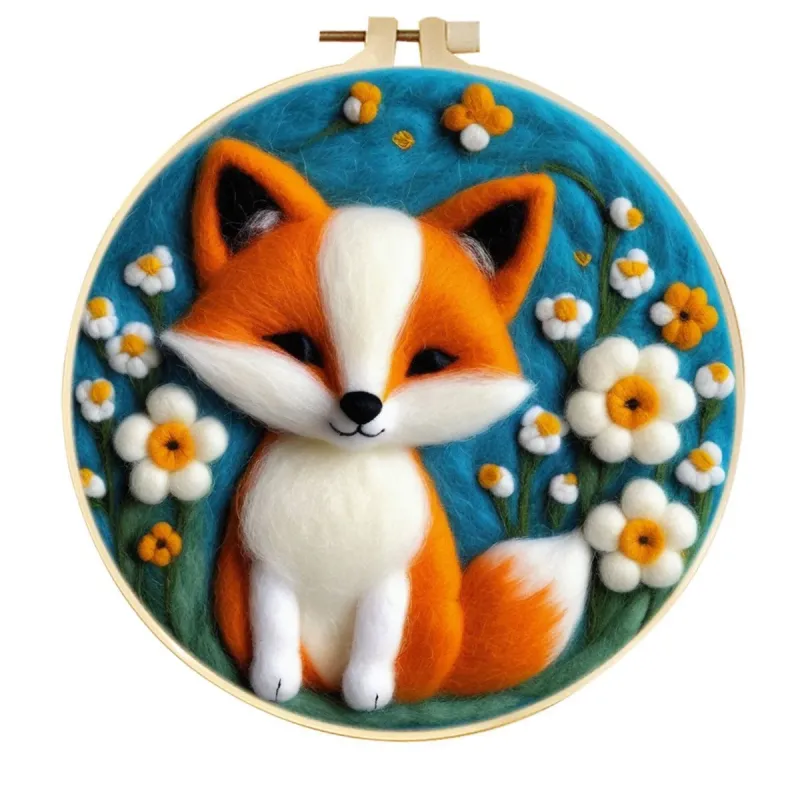 手工羊毛毡雏菊草甸甜狐狸儿童房墙挂装饰