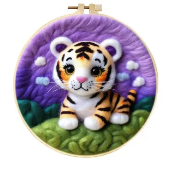 Decoración de pared para habitación infantil con tigre morado de ensueño, hecha a mano en fieltro de lana