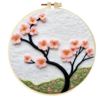 手工羊毛毡樱花花瓣飘落树墙饰