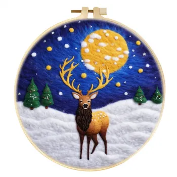 ハンドメイドウールフェルト ゴールデンムーン ウィンタートナカイ クリスマス ウォールアート デコレーション