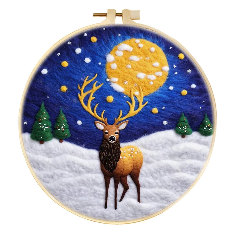 ハンドメイドウールフェルト ゴールデンムーン ウィンタートナカイ クリスマス ウォールアート デコレーション