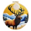 Handmade Wool Felt Golden Sky Blue Antler Stag Winter Wall Art Decor