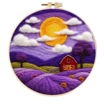 ハンドメイドウールフェルト ゴールデンサン ラベンダー 納屋 田園風景 壁掛け装飾