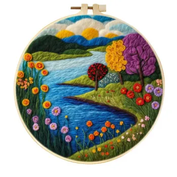 Handgefertigte Wanddekoration aus Wollfilz mit Landschaftsmotiv aus dem Golden Twin Hills River Valley