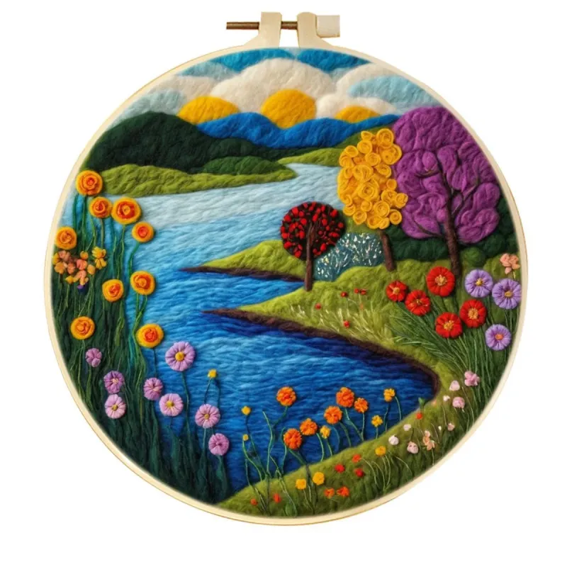 手工羊毛毡金色双丘河谷风景墙饰