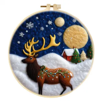 手工羊毛毡冬青浆果圣诞小屋驯鹿节日墙饰