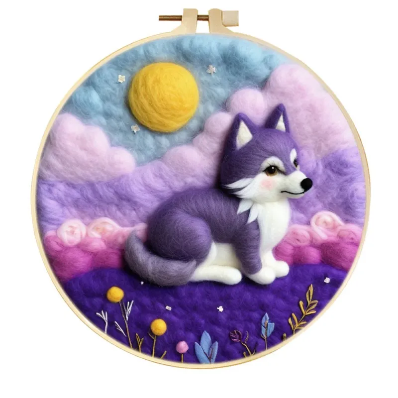 手工羊毛毡月光紫罗兰狼草甸儿童房墙面装饰画