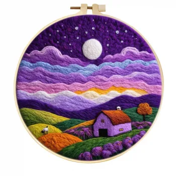 手工羊毛毡彩虹岭紫色小屋绵羊农场墙饰