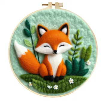 手工羊毛氈微笑雛菊草地狐狸兒童房牆掛裝飾