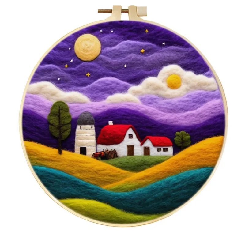 Декор для стен из шерстяного войлока ручной работы: "Звездная ночь", "Красная крыша", "Усадьба"