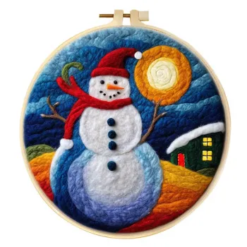 Muñeco de nieve navideño de estilo Van Gogh, noche estrellada de fieltro de lana hecho a mano, decoración para colgar en la pared