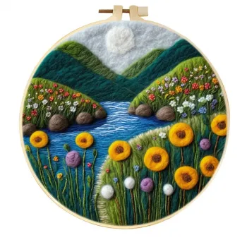 手工羊毛毡向日葵山谷溪流风景墙饰